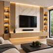 Modern Marble & Wood TV Wall Unit